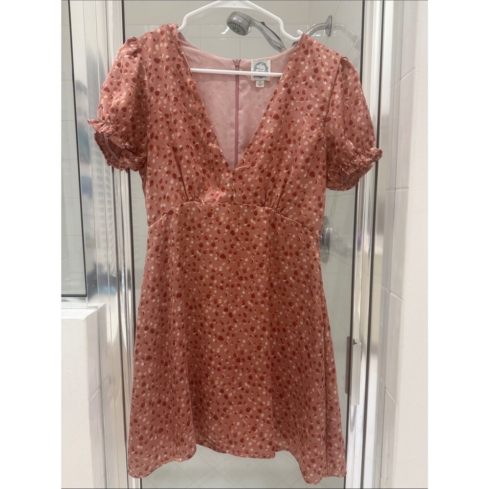 Baby Doll  V-neck Empire waist dress with gathered bust Satin Rust Y2K  Small